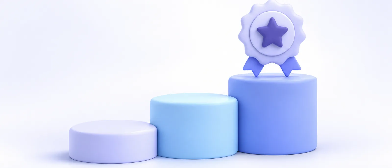 Ilustración 3D de tres escalones con una insignia de certificación en el más alto