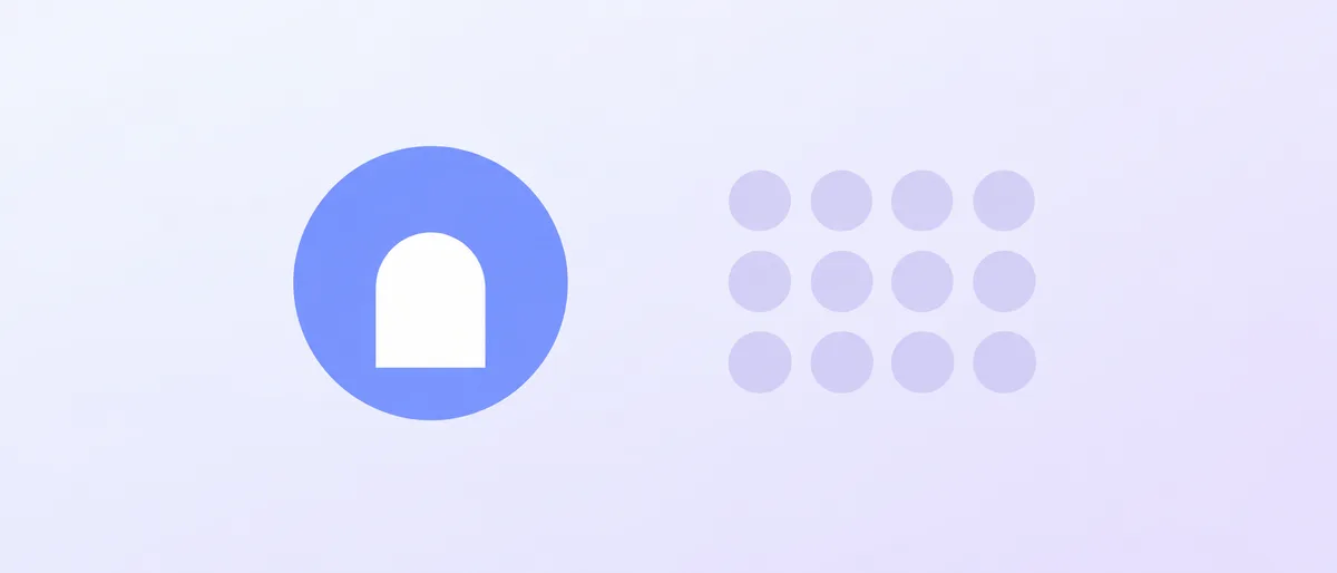 Ilustración abstracta de una forma circular junto a una cuadrícula de puntos